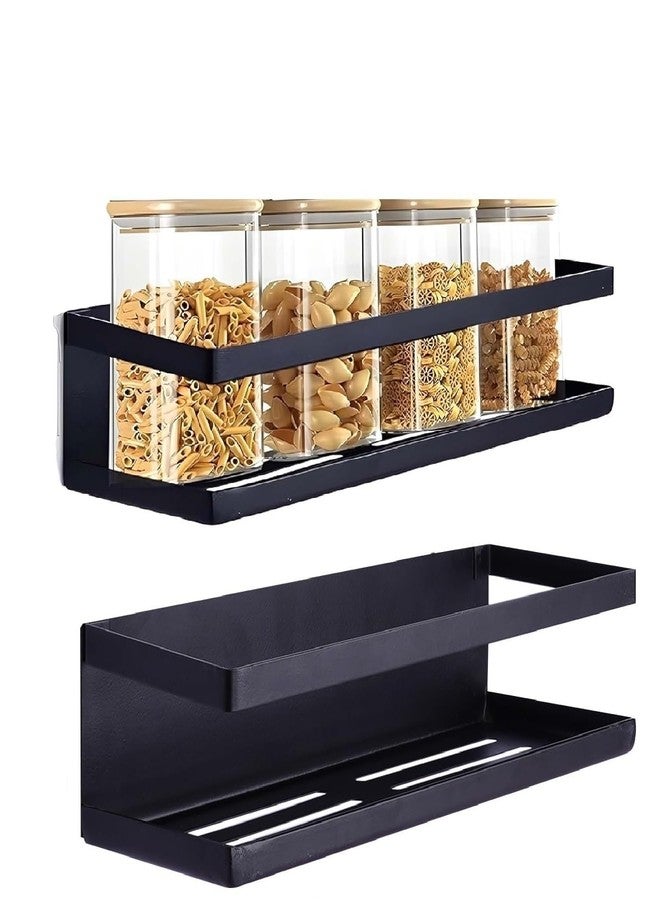 Coofandy 2 PCS Spice Rack Organizer for Cabinet Magnetic Stand Spice Shelf Wall Mounted Storage Rack Spices Floating Shelves for Wall Organizer for Kitchen, Pantry, Countertop Storage Container Black - Image 1